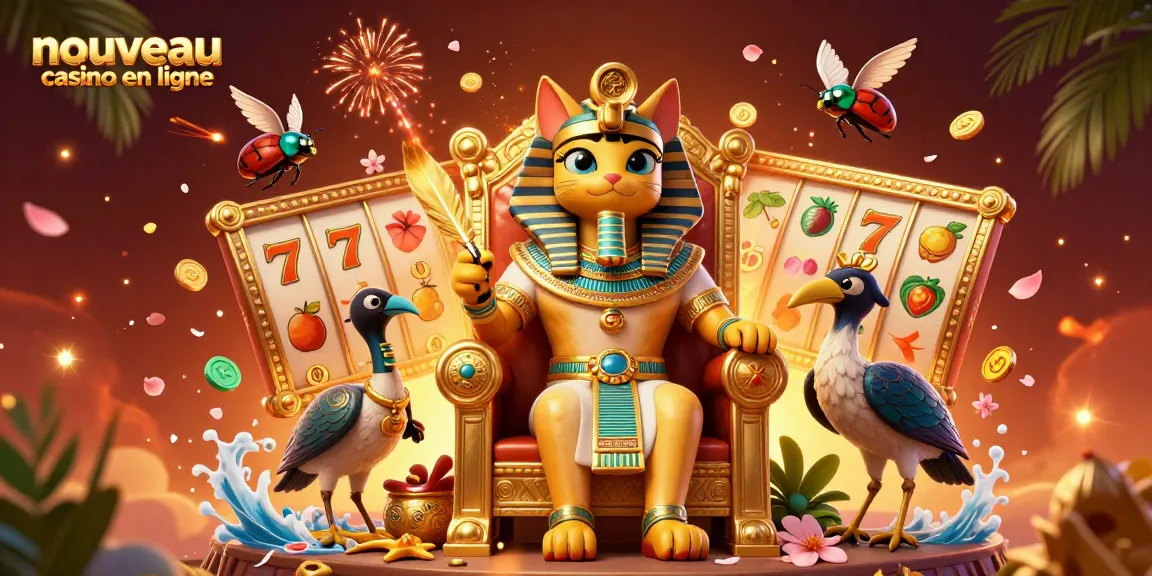 Découvrez un nouveau casino en ligne avec un pharaon égyptien et des éléments de jeu vibrants.