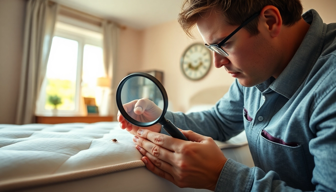 Expert inspecting mattress for bed bug removal in a clean room.