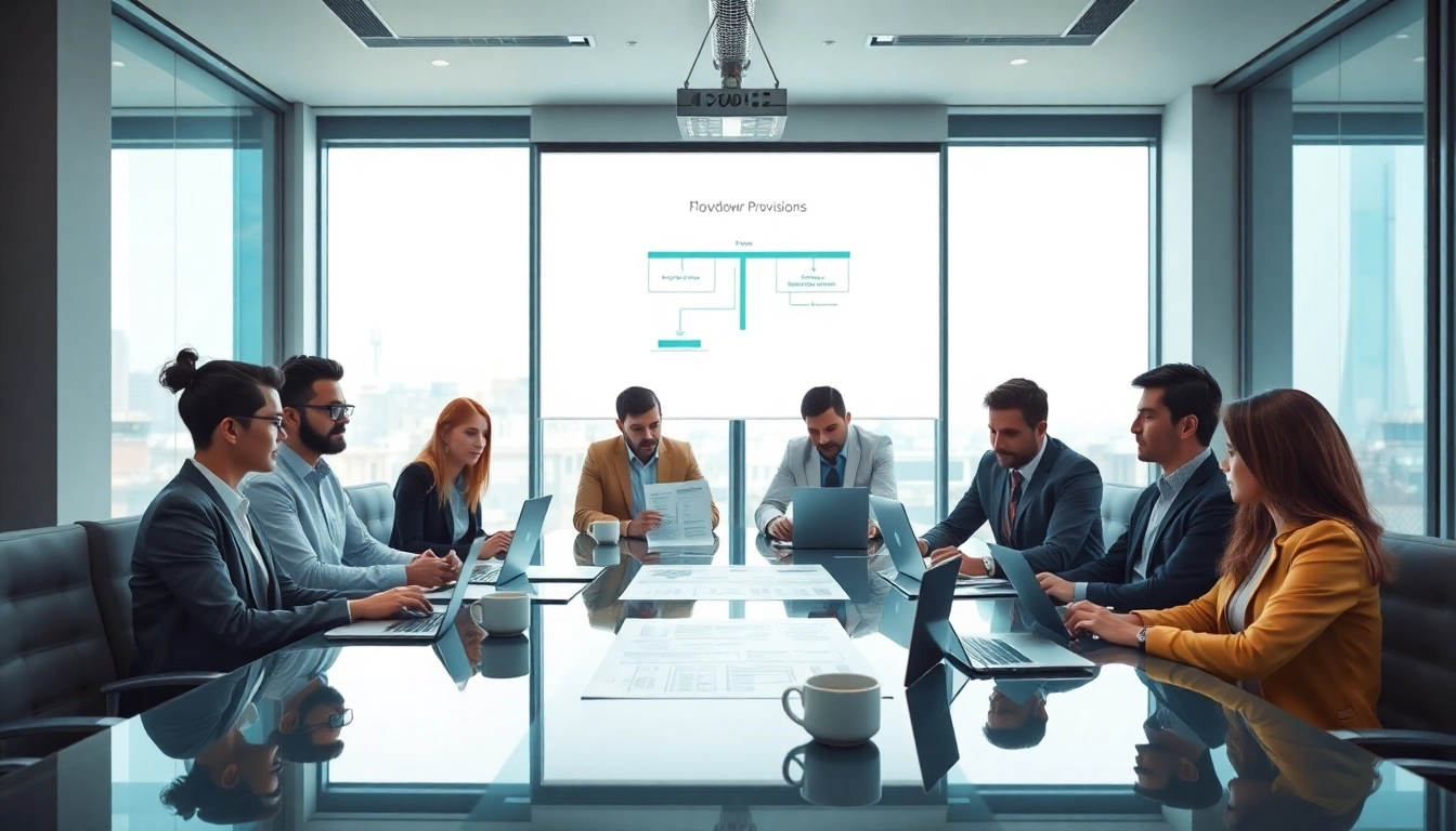Discussing flowdown provisions in a modern office setting with professionals engaged in collaboration.