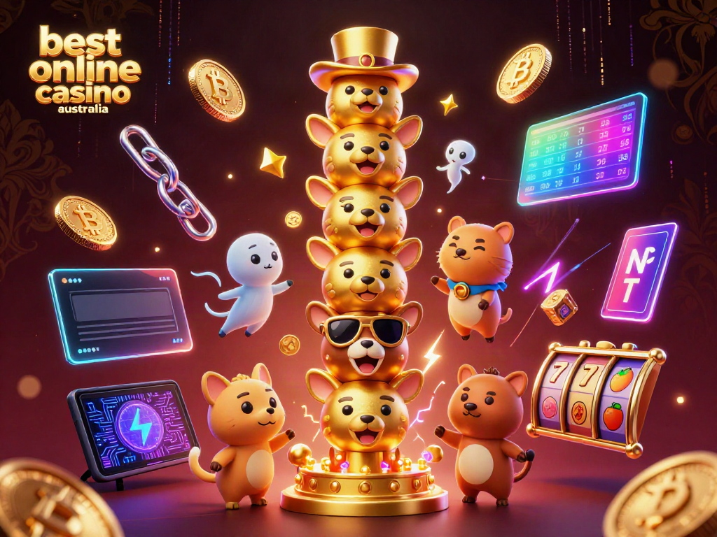 Experience the thrill at the best online casino Australia with animated casino elements in a vibrant digital scene.