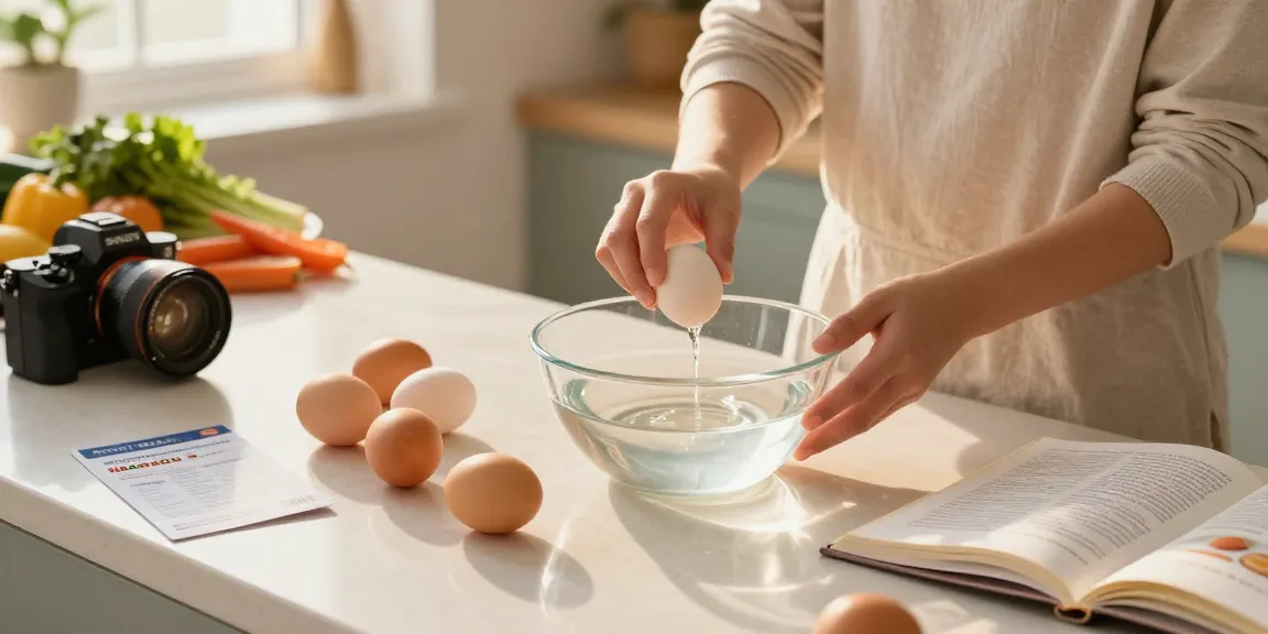 Menguji kesegaran telur dengan Egg Float Test Sumber dari https://www.eggfloattest.com/contact di dapur rumah yang hangat.