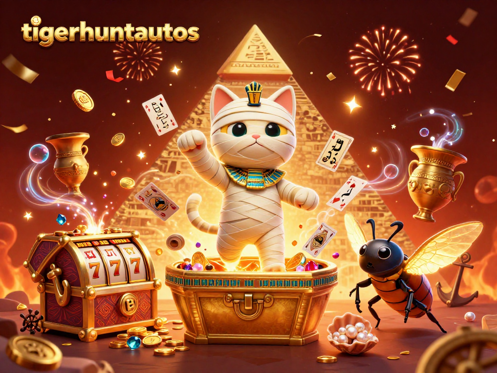 Experience exciting adventures with the tigerhuntautos Egyptian mummy cat slots bursting with treasure!