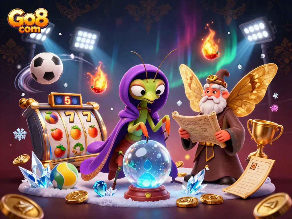 Engage with Go8 com's thrilling slots experience surrounded by vibrant casino elements.