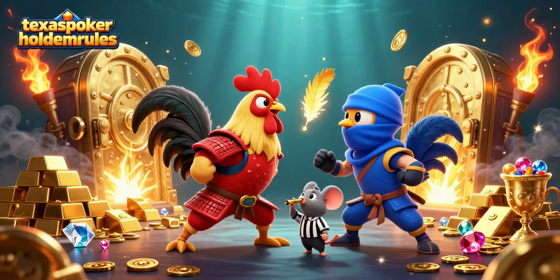 Engage in the strategic thrill of texaspokerholdemrules with cartoon roosters in a dynamic showdown.