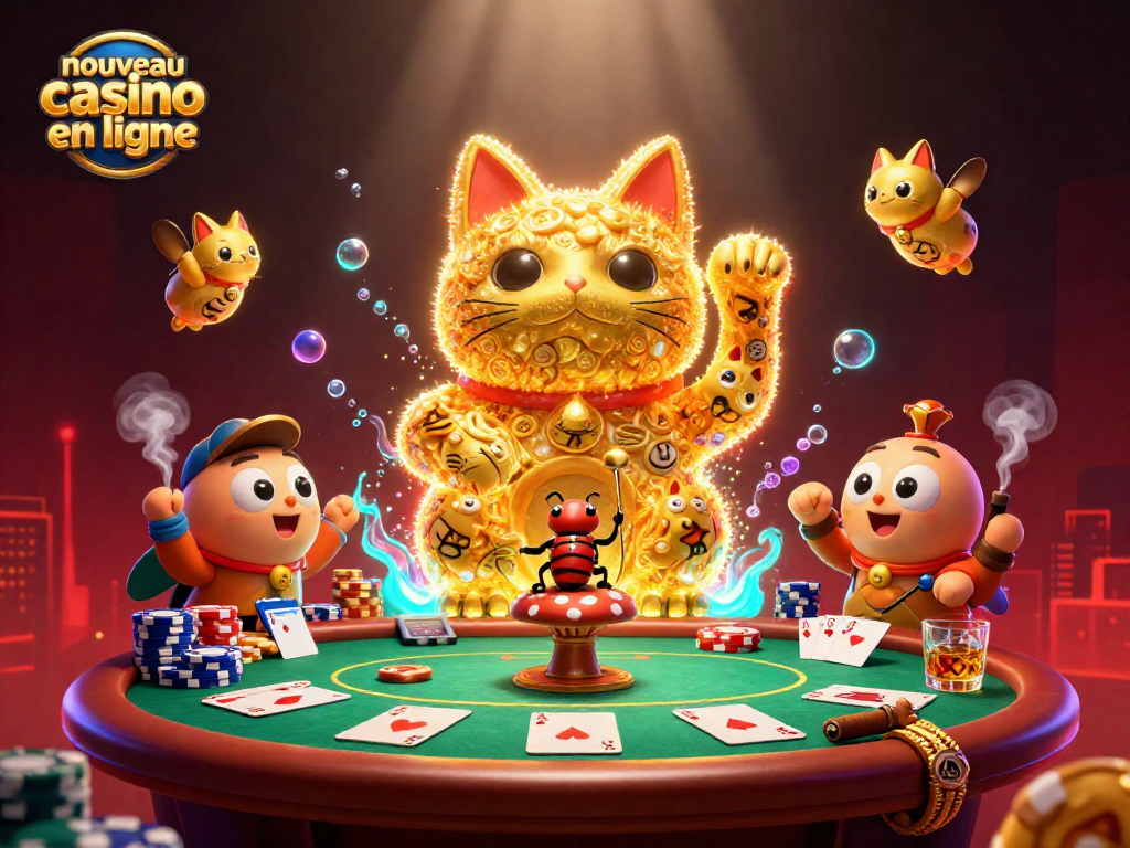 Visitez un nouveau casino en ligne rempli d'énergie avec des feux follets créants des symboles de casino.