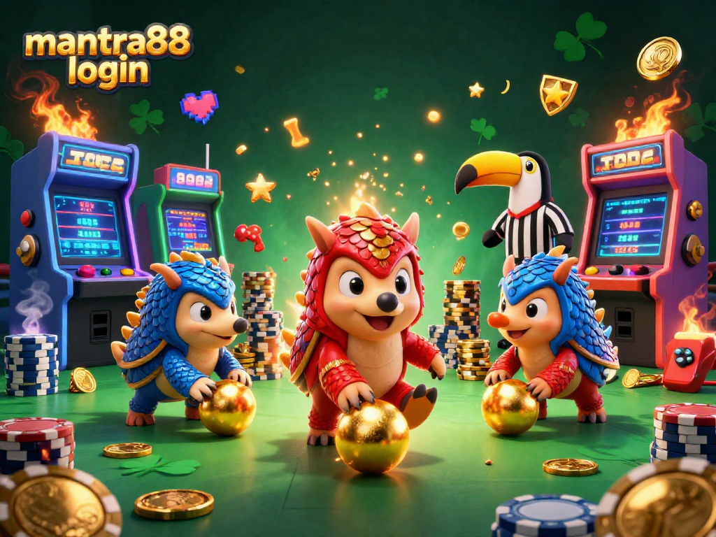 Experience the excitement of mantra88 login with colorful pangolins in an immersive casino scene.