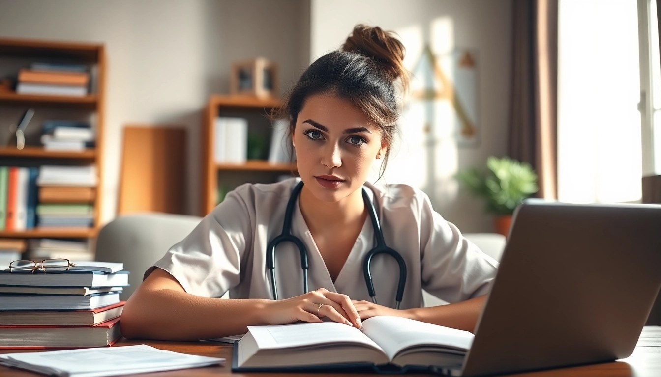 Focused nursing student preparing for the Houston Trusted Nclex review center exam with materials on a desk.