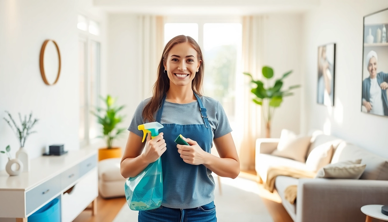 Expert bond cleaning Logan service evidenced by a smiling cleaner in an immaculate apartment.