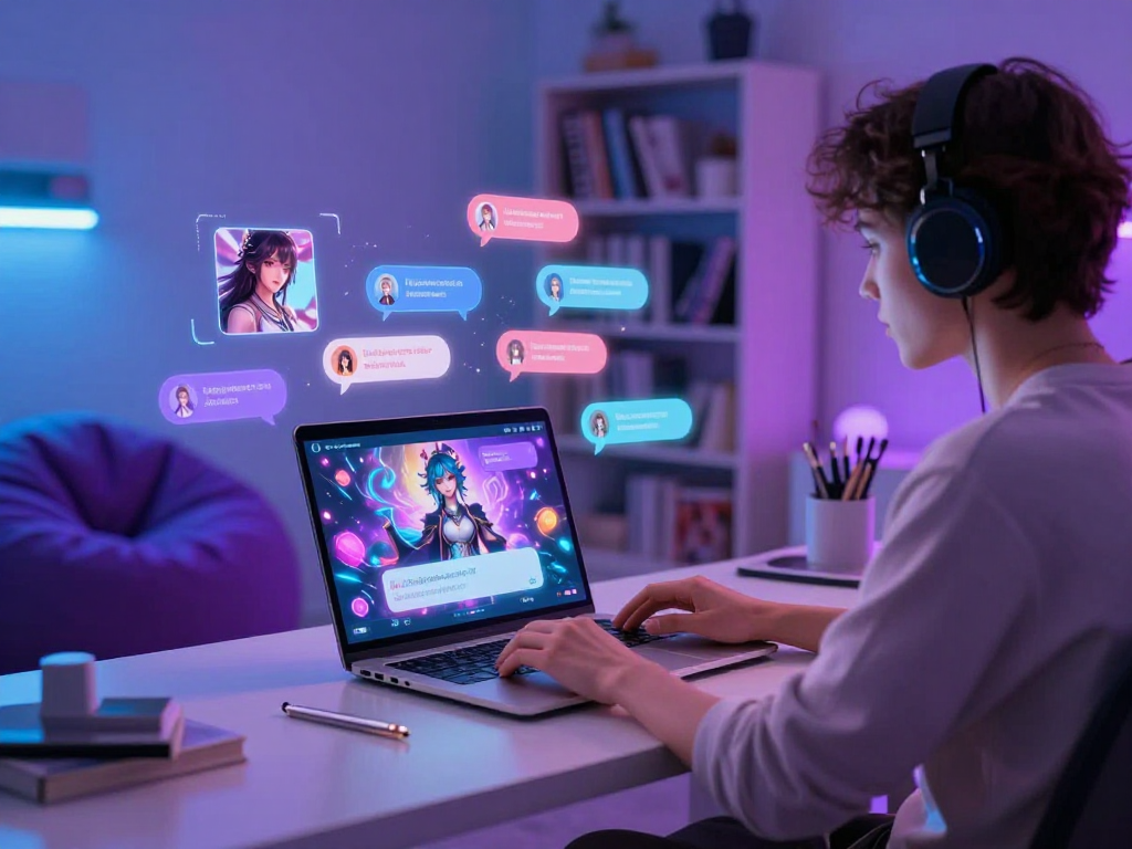 Engaging AI hentai chat environment showing user interaction with vibrant visuals and dynamic elements.