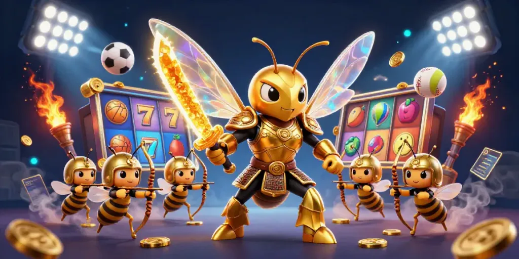 Engage in thrilling play with maxwin77 slot login, featuring a vibrant golden hornet and dynamic sports elements.