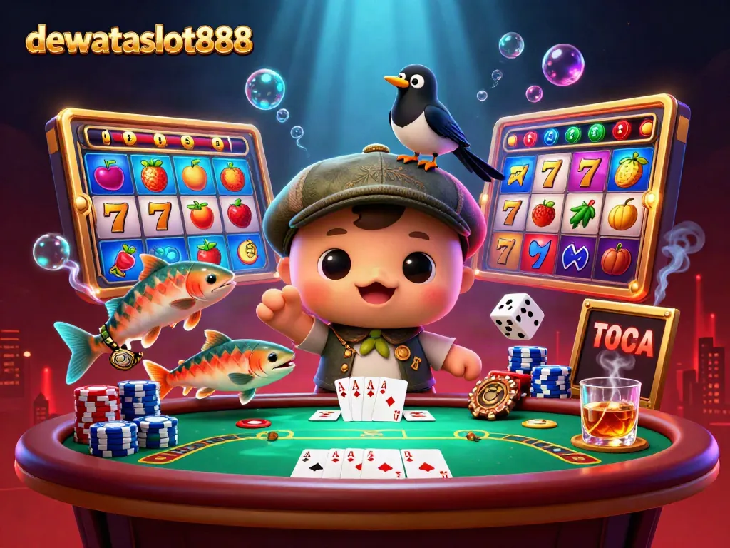 Menangkan permainan di dewataslot888 dengan ilustrasi ceria, menampilkan monster Nessie dan slot beruntung yang mengagumkan.