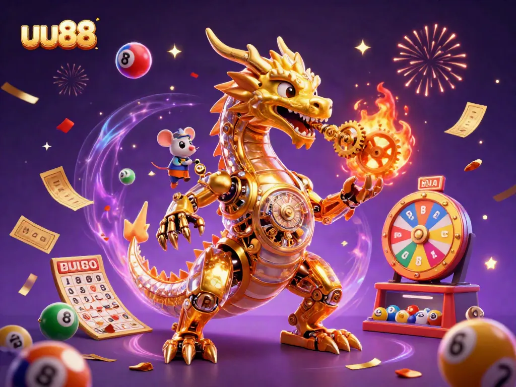 Experience excitement with the uu88 golden dragon and colorful lottery elements in an exhilarating gambling scene.