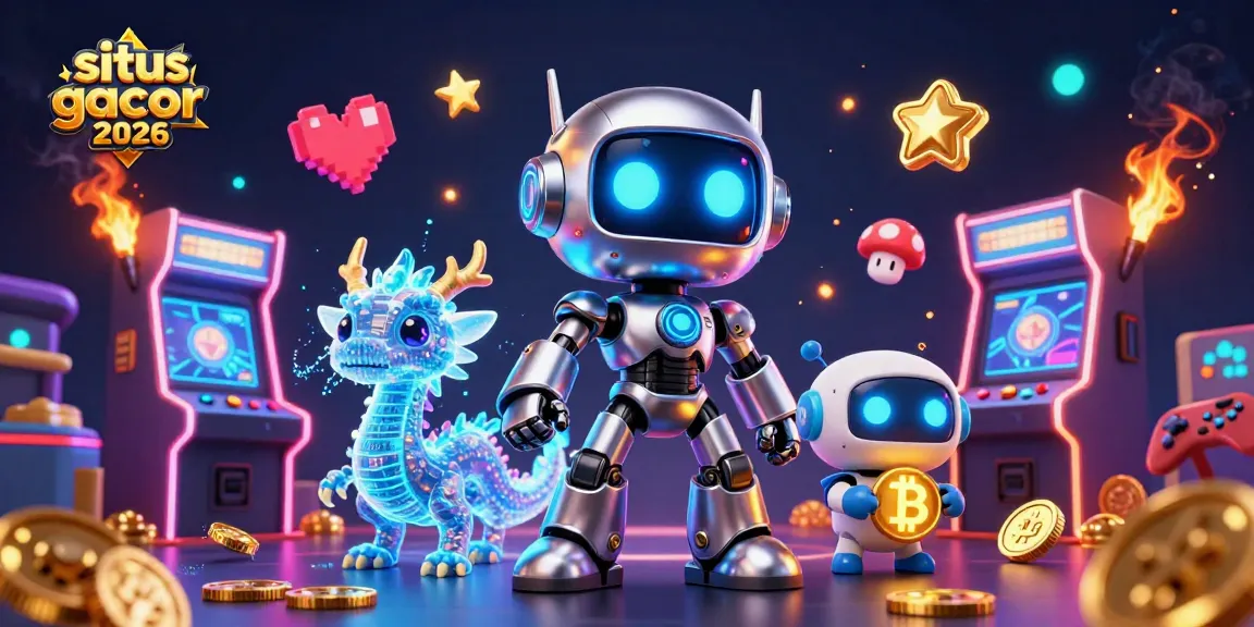 Situs slot gacor 2026 menghadirkan visual menarik dengan robot cyberpunk dan elemen kasino.