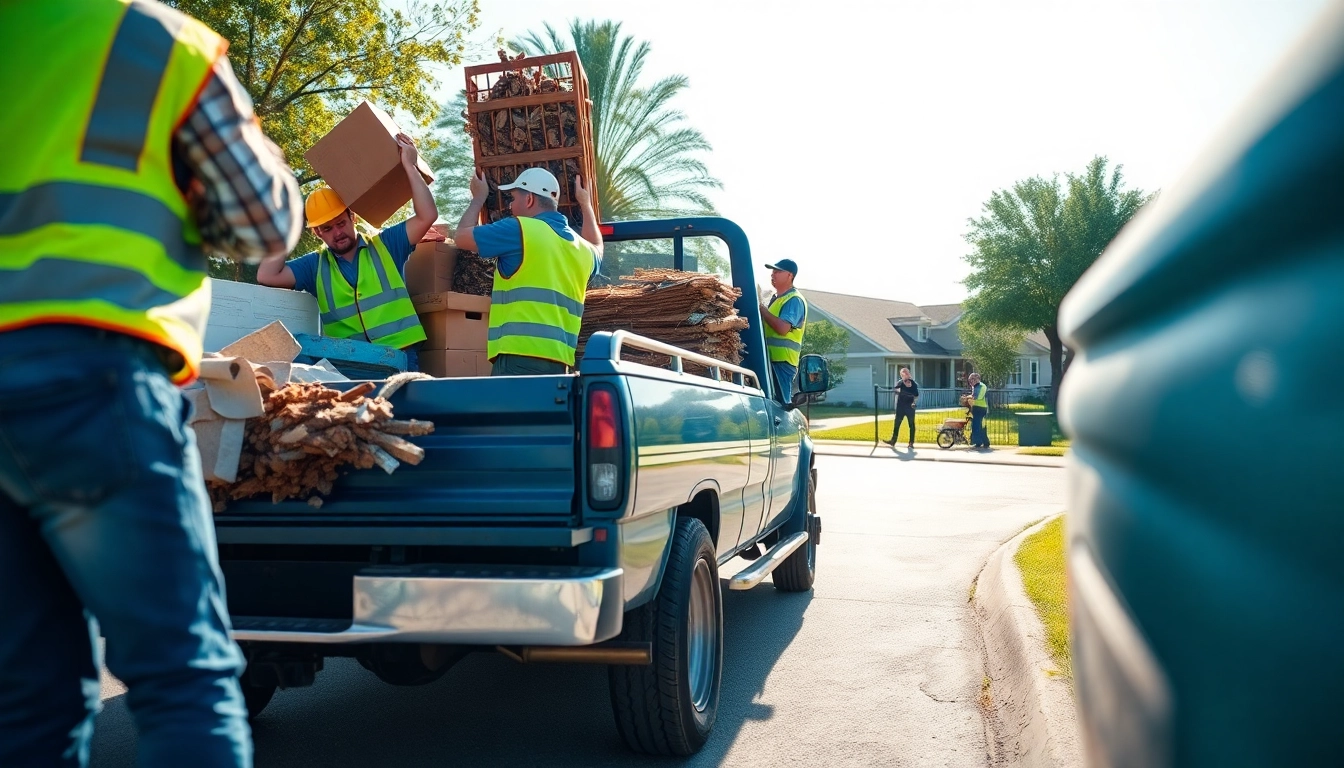 Workers engaging in hauling services with a truck, showcasing efficient teamwork.