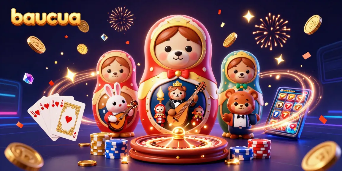 Experience thrilling baucua gameplay with vibrant casino characters and dynamic gaming elements.