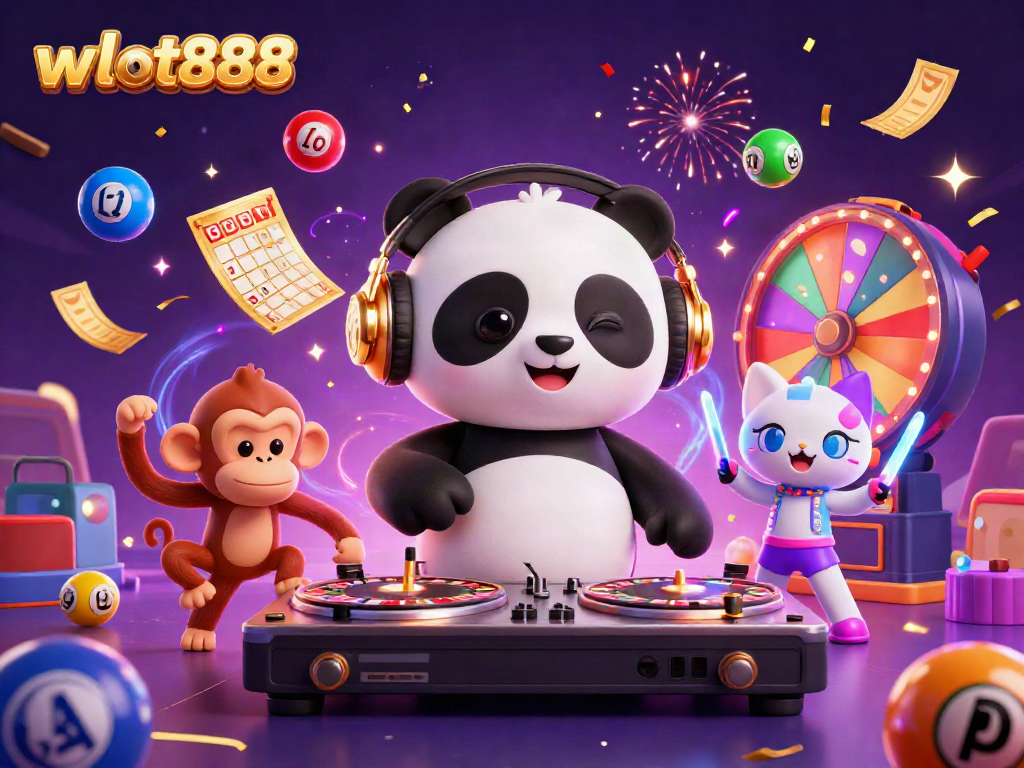 Menyaksikan kemeriahan wslot888 dengan panda DJ, monyet breakdance, dan kucing rave dalam suasana kasino yang meriah.