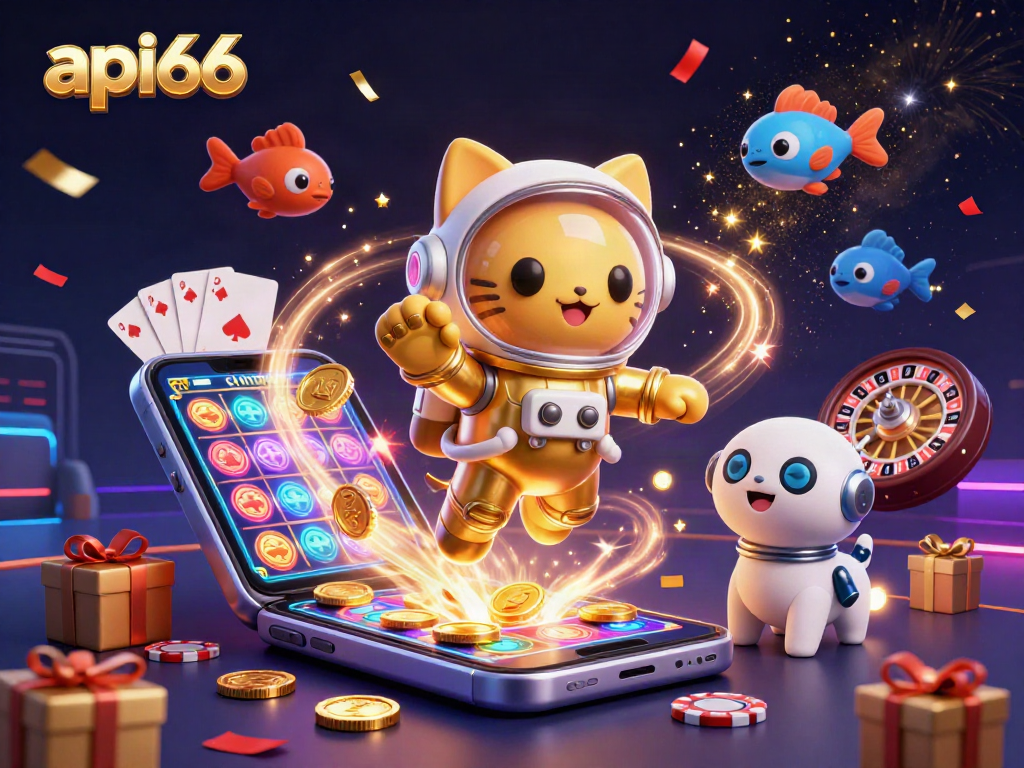 Experience thrilling games on api66 with exciting slot games and vibrant space-themed visuals.