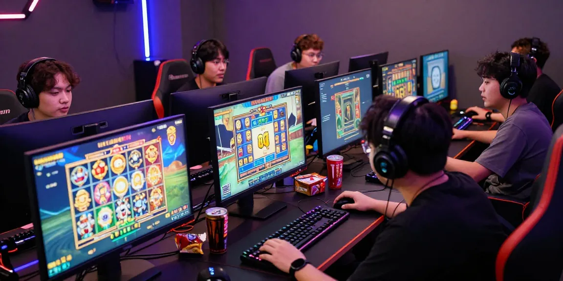 Suasana bermain slot gacor gampang menang dengan pemain antusias di ruang permainan modern.