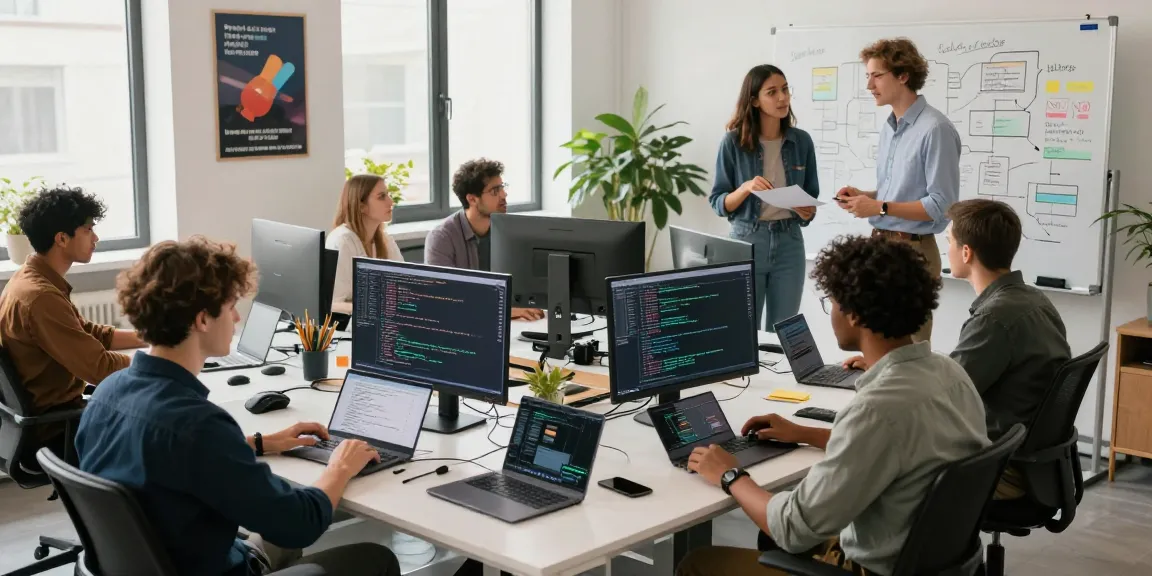 Dynamic team collaboration at https://fuzzmanta.com/ showcasing innovative software development in a modern workspace.