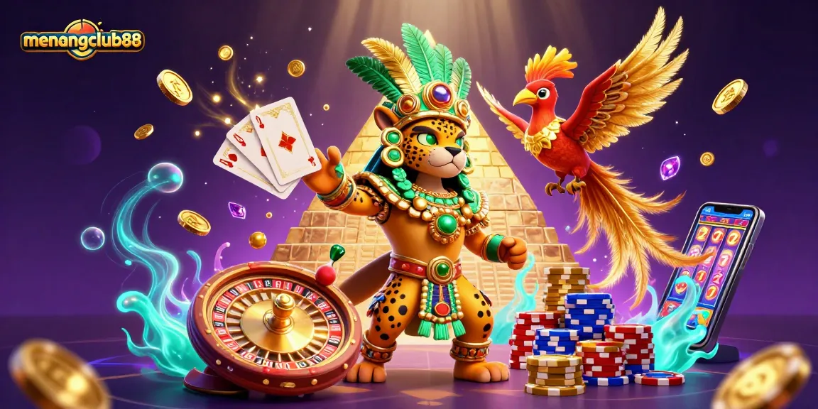 Experience the thrill of menangclub88 with vibrant gaming elements and seamless action in this dynamic illustration.