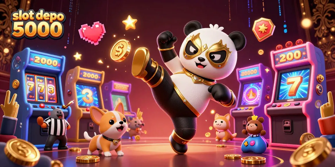Experience the excitement of slot depo 5000 with a vibrant 3D illustration showcasing fun game elements and engaging characters.