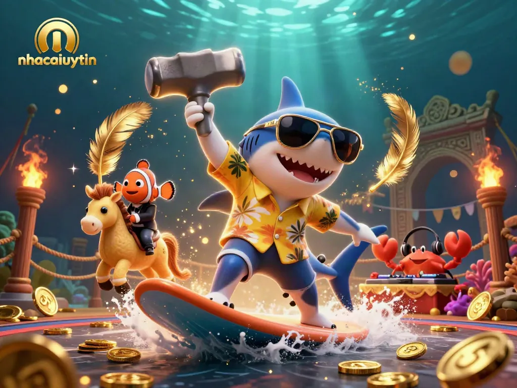 Join the excitement at nhacaiuytin with vibrant casino-themed characters and golden treasures.