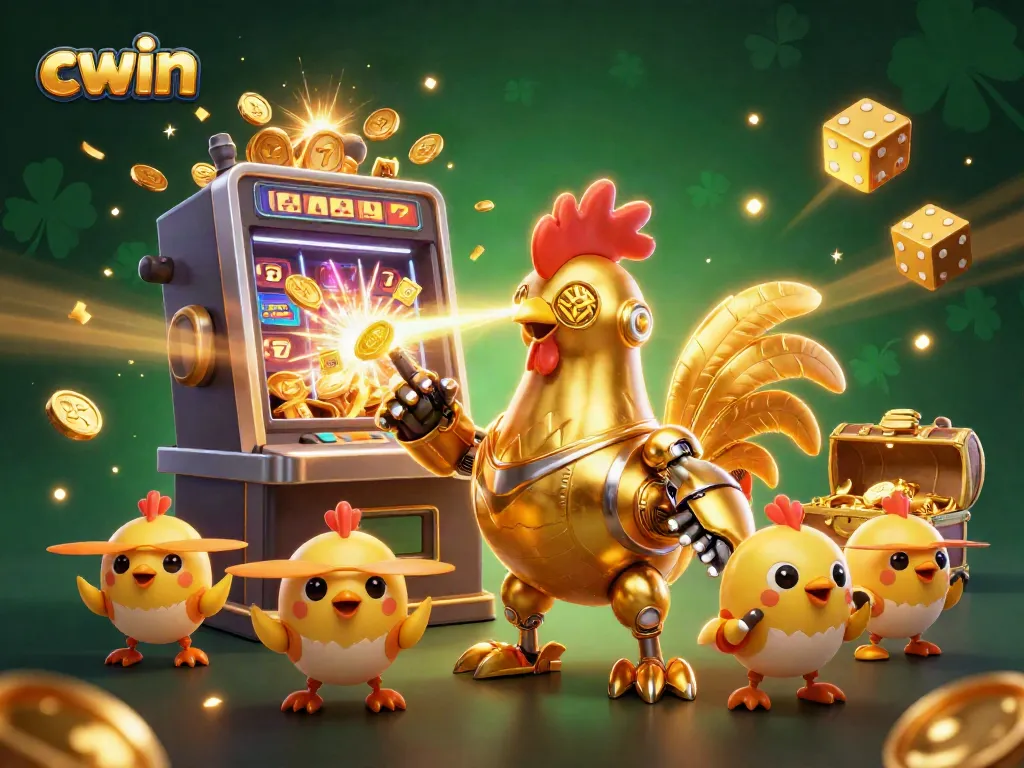 Engage win opportunities with cwin's dynamic casino scene featuring vibrant elements and a futuristic character.