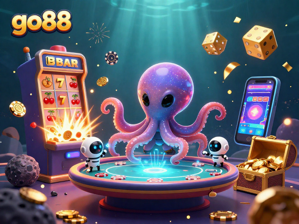 Engage with go88's vibrant casino experience featuring an alien octopus at a poker table.
