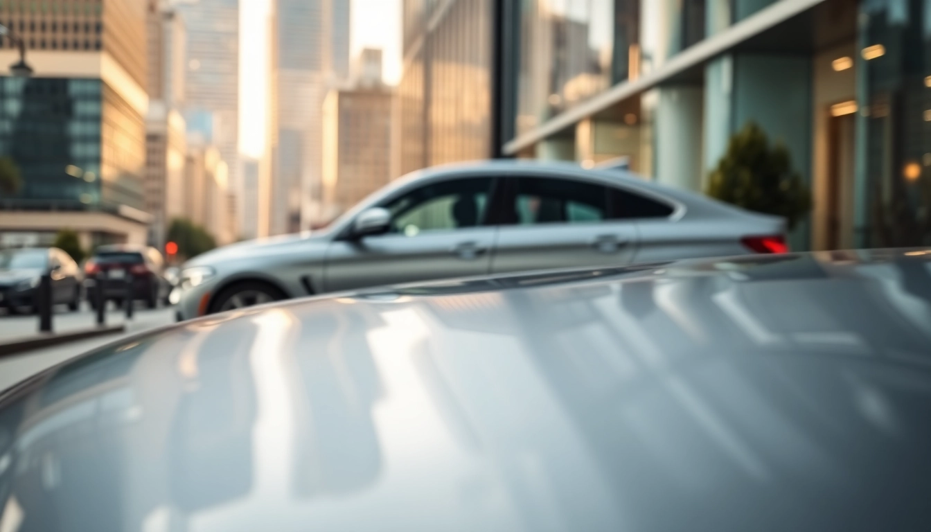 Showcasing a Luxury BMW car in a stylish urban backdrop, spotlighting its premium features.