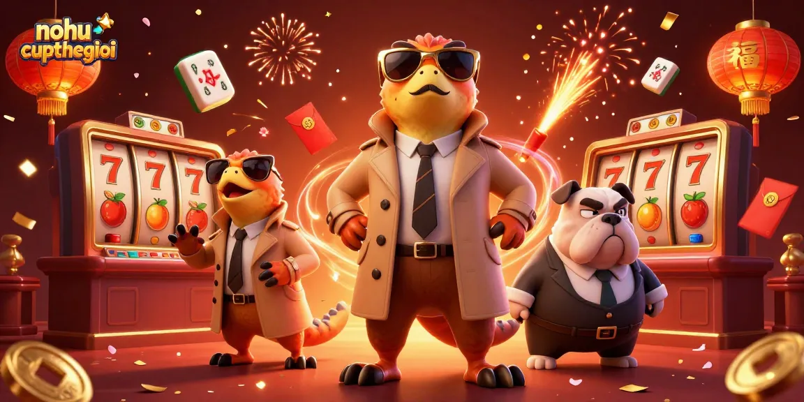 Experience nohu-cupthegioi with vibrant raptors in a trench coat at a lively VIP casino scene.