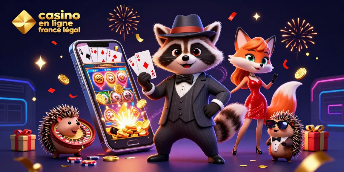 Jouez au casino en ligne France légal avec un raton laveur en costume et une renarde en robe à paillettes.